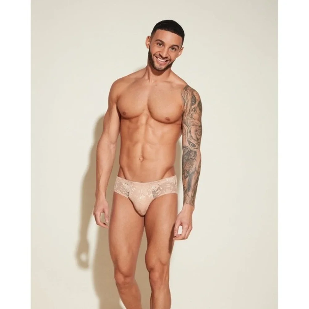 Cosabella Never Say Never Men's Comfort Micro Brief Lace Underwear Nude Beige M